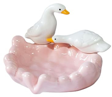 Ioensy Cute Duck Soap Dish, Ceramic Soap Dish,Ceramic Soap Tray, Portable Soap Holder for Bathroom, Bathtub, Kitchen Sink Soap Box, Pink