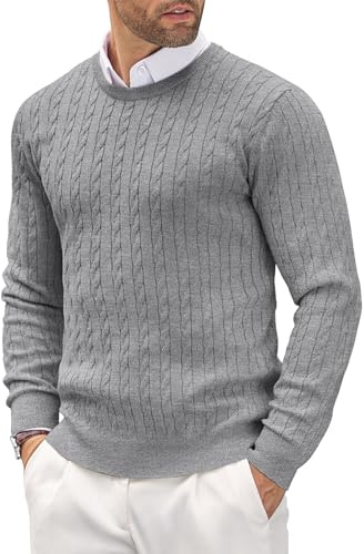 COOFANDY - Maglione da Uomo Girocollo Invernale, Lavorato a Maglia fine, vestibilità Aderente, Grigio, M