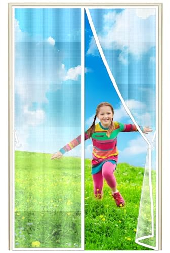 Moskitoschutzvorhang für, 245x210cm Türen Balkontür Fliegengitter Tür Dachfenster Insektenschutz Ohne Bohren für Balkontür Wohnzimmer Terrassentür, Weiß 1995-Größe