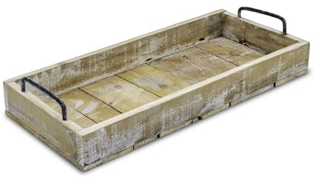 Holz Deko Tablett Used Look mit Griffen aus Metall - 45 x 20 cm - Servier und Kerzen Brett rechteckig - Kerzentablett Servierschale Tisch Deko Servier Kerzen Naturbrett Weihnachten