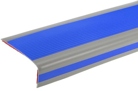 QUARKZMAN Nez de Marche de 3,2 Pieds, Profilé de Protection des Bords des Marches en PVC de 4mm Auto-Adhésif en Forme de L pour Escalier Intérieur et Extérieur, Bleu/Gris