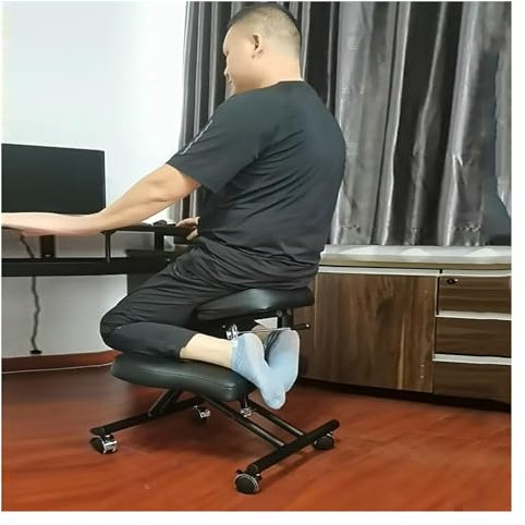 ASerZenith Schreibtisch-Kniestühle, ergonomischer Büro-Kniestuhl für Meditationsfanatiker – Dgety Sitters Computerarbeiter, Stuhl mit aufrechter Haltung und Rädern, 500 l, Schwarz, Einheitsgröße