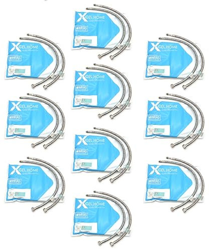 Xcel Home 20x WRAS Approved Flexible Pipe Tap Connector, M10 (10mm) x 1/2 BSP x 500mm Stainless Steel Braided Hose, 9mm Bore, High Pressure, Rust-Free, Safe for Drinking (10 Pairs)