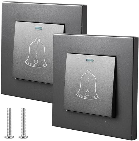 2 pulsadores de timbre, botón de timbre, 86 mm x 86 mm, botón de timbre exterior, interruptor de luz de 220 ~ 250 V, empotrado, pulsador de timbre para exterior (gris)