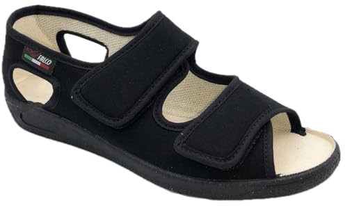 GAVIGA Sandali ciabatte pantofole donna regolabili con strappi tomaia in cotone ideale per riabilitazione (nero, Sistema Taglie Calzature EU, Adulto, Donna, Numero, Media, 39)