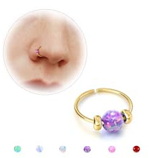 BodyBonita Opal Dünne Nasenringe Creolen – 24G/20G 316L Chirurgenstahl Nasenpiercing Schmuck Pink/Blau/Weiß/Rot/Lila 7mm Silber/Gold
