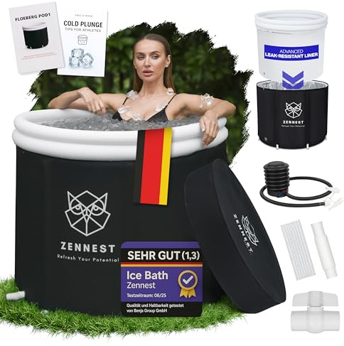 Zennest Portable Ice Bath Tub Patented Leak Guard, 90 Gal XL Cold Plunge Tub - 6-Layer Insulated Inflatable Bathtub for Cold Water Plunge Pool, Air-Cavity Thermal Shield with Bouns Ebook