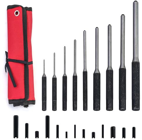 Lot de 9 chasse-goupilles 1,5 mm à 8 mm 40CR-V en acier 40CR-V et 13 goupilles à ressort creuses pour bois, plastique, cuir, bijoux, artisanat (avec sac de rangement)