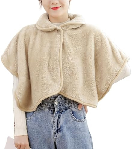 LIUYUYOUGO Coprispalle Donna Elegante Mantella Con Scialle In Peluche A Doppia Faccia Corta Termica In Pile Poncho Invernale Protezione Per Le Spalle Collo E Spalle Calda Per Casa E Ufficio Beige
