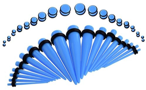 Whoiy 36 STK Acryl Ohr Plugs Expander 1.6-10mm Taper Stretching Kit, Blau Piercing Schmuck mit O-ringe für Damen und Herren