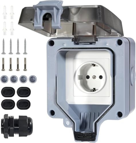 Presa esterna IP66, presa impermeabile con spia di controllo dell'interruttore, presa da parete, presa esterna con coperchio ribaltabile, per giardino, cucina, garage, lavanderia esterna