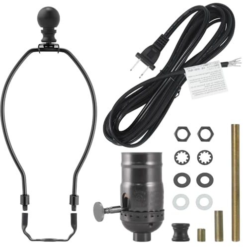 Asjeumt Lamp Rewire Kit Make a Lamp Repair Kits E26 Light Socket Matching Cord Wire Harp Making Supplies Set Lamp Wiring Kit for Table Floor Lamp with All Parts Needed for DIY Lamp Design - Black
