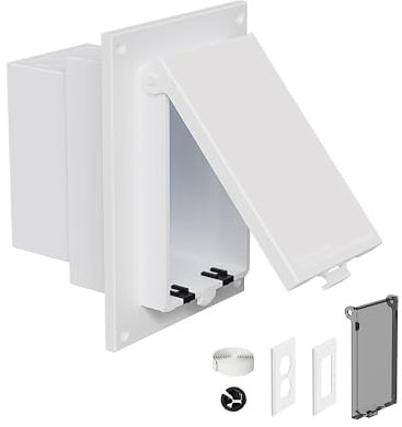 DBVR1W-1 Recessed Outdoor Outlet Box, Recessed Electrical Box for Wet Location, Exterior Outlet Box with 2 Weatherproof Covers, Vertical, 1-Gang, White