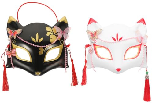 VALICLUD 2Stücke Fuchs Halbmaske aus Kunststoff Dekorative Cosplay-maske für Partys Elastische und Wiederverwendbare Tiermaske für Halloween Geeignet für Männer und Frauen