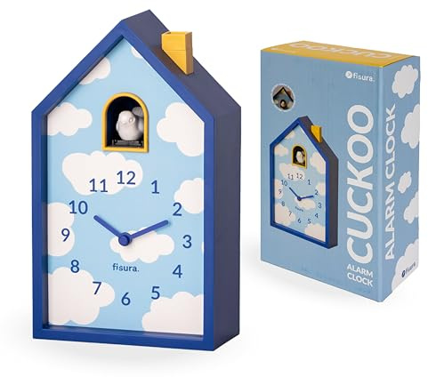 Fisura - Kuckuckswecker Häuschen mit Wolken“, origineller analoger Wecker mit Zeigern, Snooze-Taste und Licht. Perfekte Geschenkidee. Funktioniert mit 3X AA-Batterien (Nicht enthalten).