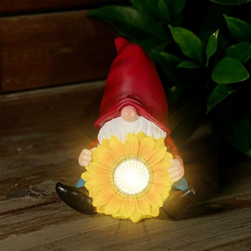 Xevinas Nain de jardin solaire amusant - Décoration de jardin avec lampe solaire - 6 à 8 heures - Nain de jardin pour l'extérieur - En résine - Résistant aux intempéries - Pour cour, balcon, terrasse