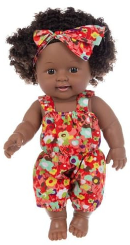 Hbbgdiy Poupées Noires, bébé Afro-américain de 12 Pouces, Simulation réaliste avec des Cheveux bouclés et des vêtements Portables pour Les Cadeaux pour Enfants Rouges