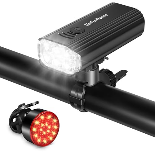 Defurhome LED Bike Light Set,Rechargeable Bicycle Lights Front and Rear,Super Bright Headlight and Taillight,6000mAh Waterproof Cycling Lights,4 Light Mode Flashlight Fits Road,Mountain,Night Riding