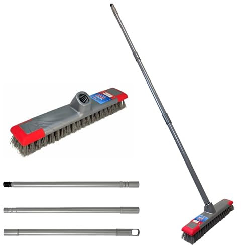 Outdoor Broom - 1.2m Stick | 12 Head | Adjustable | Stiff Hard Brush | Scrub Brush long Handle | Sweeping Patio, Garden Yard Outdoor Driveway - By BEST HOUSE