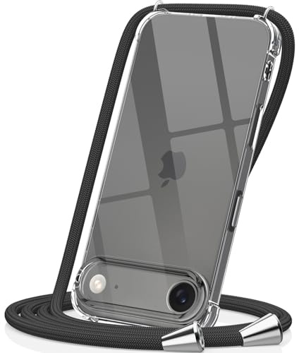 CAROKI Crossbody Case for iPhone Air,Necklace Mobile Phone Cover with Cord Strap Clear Transparent Soft Cover for iPhone Air Holder with Neck Cord Lanyard Strap-Black