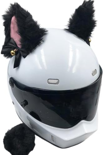 Aniyan 2 Stück Motorrad Helm-Ohren Helm-Accessoires aus Kunstkaninchenfell – Abnehmbare Katzenohren-Deko für Motorradhelm, E-Bike Helm und Skihelm in 8 Farben (Schwarz Rosa)