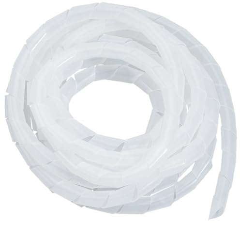 CALFOVERA 5m x 14mm PE Spiral Cord Cover Tangle-Stopped Electrical Wire Wrap Winding Cable Management Sleeve White Plastic Bundle Hose Protector Organizer for PC TV Computer Video Cords
