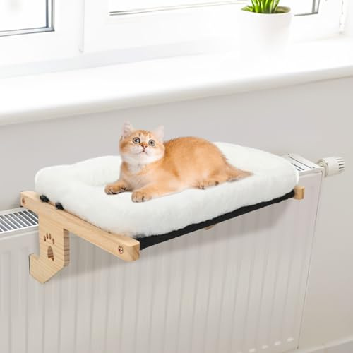 WingFly Amaca per gatti con trespolo per finestra, letto sospeso per gattini, davanzale per animali domestici, robusto, lettino per gatti, cuscino lavabile, senza foratura, in legno, può contenere 18