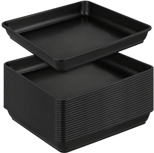 HEIYUET 20 st. blomkruka underlägg fyrkantiga 25 x 25 cm, växtunderlägg kvadratiska, svarta plastblomunderlägg för blomkruka utomhus inomhus