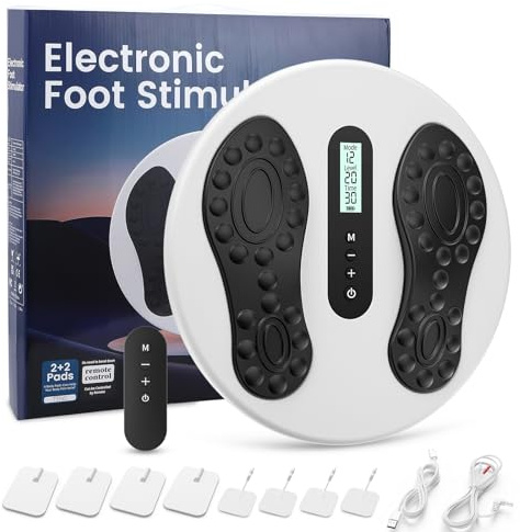 Stimulateur de Circulation pour Jambes & Pieds, Appareil de Massage Électrique avec EMS et TENS, 12 Modes, 20 Niveaux d'Intensité et 8 Électrodes pour Soulager la Douleur et Favoriser la Circulation