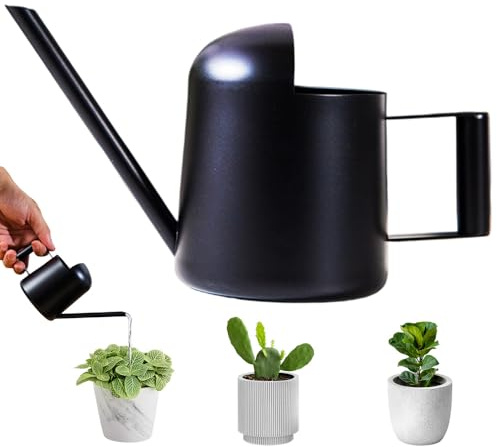 HIULLEN Regadera de 300 ml, regadera para plantas de interior, acero inoxidable, caño largo, mini regadera de jardín, regadera pequeña para interiores, oficina, casa, jardín, balcón, suculentas (negro
