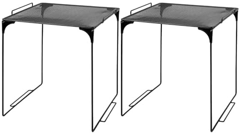 OSALADI Lot de 2 Étagères de Casier Pliables en Maille de Fer Noire, Organisateur de Rangement Empilable Cuisine et Placard, Support sous Évier Robuste, pour Optimisation Espace Bureau