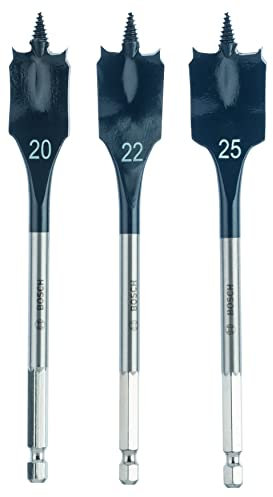 Bosch Professional 3x Set di mecchie a Spada (Legno, 1/4 inch Hex Shank, Ø 20/22/25 mm, Accessorio Trapano a Percussione)