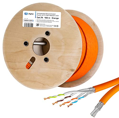HB-DIGITAL 100m Netzwerkkabel LAN Duplex Verlegekabel Cabel cat.7a max. 1200MHz Reines Kupfer S/FTP PIMF LSZH Halogenfrei orange RoHS-Compliant AWG23 (2 verbundene Strängen)