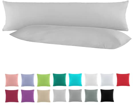 BaSaTex Doppelpack Baumwolle Renforcé Seitenschläferkissen Kissenbezug 40x145 | Kissenbezüge für Schwangerschaftskissen aus 100% Baumwolle | Kissenhüllen in Grau