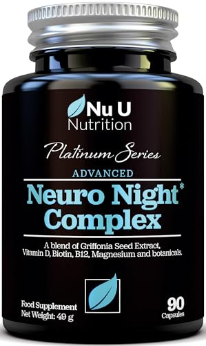 Neuro Night Sleeping Aid with Griffonia Seed Extract - 90 Vegetarian Capsules - 3 Month Supply - with Natural Melatonin Sources: Magnesium, Chamomile, Lemon Balm, Lavender, Vitamins D & B12