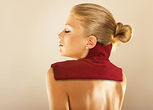 Schweriner Naturheil Neck Wrap Pillow with Fleece Cover Neck Warmer with Moor Filling, Fabric, dark red, 29 x 39 cm