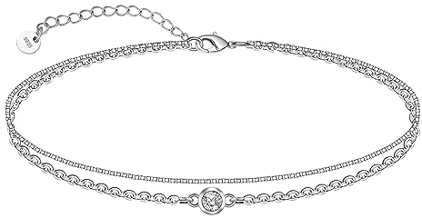 CHIC & ARTSY Damen Fußkettchen aus 925er Sterlingsilber, doppellagige Fußkettchen, Sommer Strand Kette Fußkettchen für Frauen, 27,9 cm Fußkettchen Verstellbares