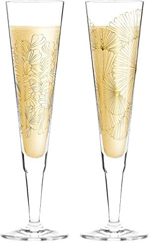 Dekomiro Ritzenhoff Champus Champagnerglas Set Frühling 2020 Lenka Kühnertová Blossoms und Golden Fans und Glasputztuch