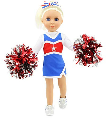 Emily Rose 14 Doll 6-Piece Complete Cheerleader Outfit Set with Pom-Poms & Gym Shoes | Matching Hair Bow & T-Shirt | Fits WellieWishers & Similar 14-14.5 Hard-Bodied Dolls (Doll NOT Included)