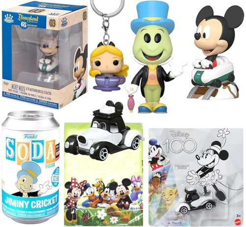 Funko Bobsled Mickey Disneyland Resort Attractions Figure Matterhorn Theme Park Ride Bundled with Alice Wonderland Tea Cups + Jiminy Cricket Exclusive + Steamboat Minnie 4 Items