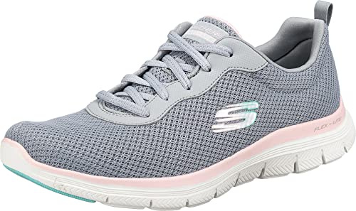 Skechers Damen Flex Appeal 4.0 Brilliant View Sneaker, Gray Mesh Light Pink Trim, 41 EU