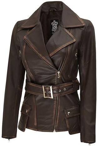 Fjackets Real Lambksin Leather Jacket Women - Slim Fit Leather Motorcycle Jacket Women