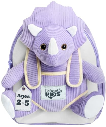Naturally KIDS liten ryggsäck med lila triceratops – plysch dinosaurie leksak från 3 4 5 6 år flickor pojkar – present flicka 5 år – mjuk leksak dinosauriefigurer – ryggsäck för barn, 29 lila