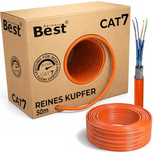 CAT 7 Netzwerkkabel 50m Reines Kupfer LAN Verlegekabel S/FTP 10 Gbit | 100% reines Kupfer, LAN Verlegekabel, Ethernet Installationskabel, S/FTP, 10 Gbit, PoE+, Router, Switch, Patchpanel, Keystone