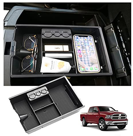 Ruiya Kompatibel mit Dodge RAM 1500 2009-2018 Mittelkonsole Aufbewahrungsbox, RAM Armlehne Organizer Tray Mittelarmlehne Handschuhfach Mittelkonsole Organizer RAM Zubehör Mittelkonsole Ablagefach