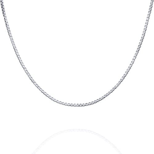 PAVOI Italian Solid 925 Sterling Silver, 22K Gold Plated, 0.6mm Italian Diamond-Cut Square Box Chain Necklace for Men and Women, MADE IN ITALY (16, White Gold)