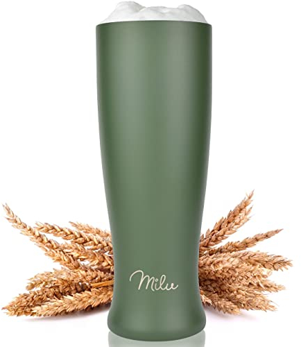 Milu Weizenbierglas Edelstahl isoliert | Bierglas mit Deckel | Thermobecher | Bierkrug Geschenk für Männer, Papa | hält 7 Stunden kalt | Spülmaschinenfest (500ml, Olivgrün)
