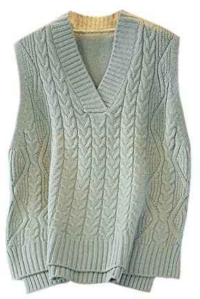 Pull sans manches en tricot torsadé avec col en V pour femme, vert, Taille Unique