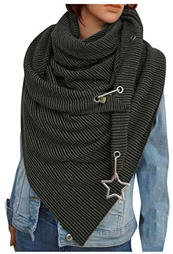 Dreiecksschal Damen Strickschal mit Wolle, Schal Warm Weich Winterschal Herbstschal Frauen Deckenschal Mode Drucken Halstuch Scarf Poncho Cape Knopf Soft Wrap Dreieckschal (Grün), Einheitsgröße