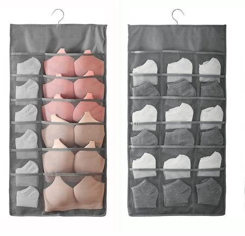 Hanging Storage - 30 Pockets Hanging Closet wardrobe Storage Bra Underwear Socks Ties Organiser，Large Underwear Organiser for Wardrobe Wall-Double-Sided Space-Saving Clothes Organiser (30 grey)